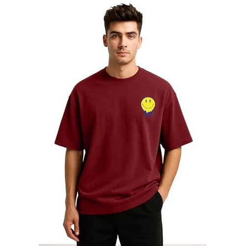 Veirdo Oversize Loose Baggy Fit Drop Shoulder Cool And Stylish Latest Go Pocket Print Design Brown Half Sleeve T-Shirt For Men (L)