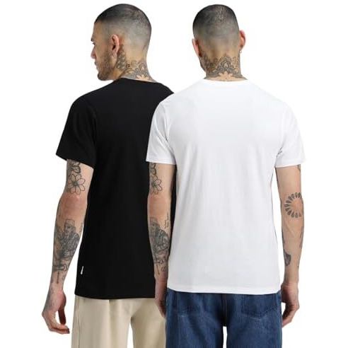 Veirdo White & Black Regular Fit Half Sleeves Round Neck Solid Pure Cotton T-Shirt For Men (Po2_Tsh_99_Wt_Bk_M)
