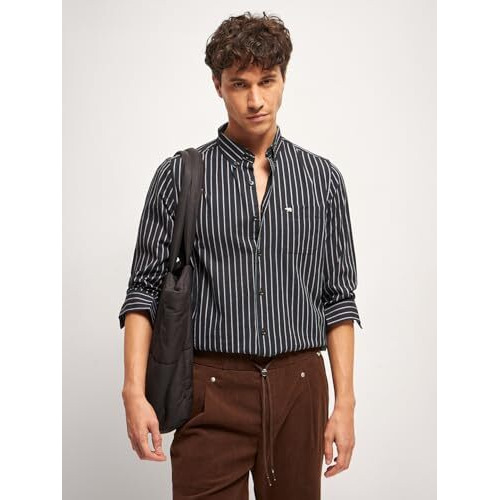 The Bear House Black Stripe Slim Fit Casual Shirt