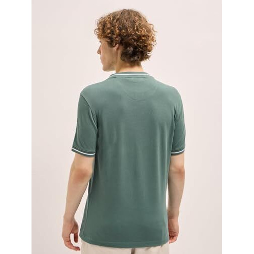 The Bear House Pastel Green Solid Ribbed Collar With Contrast Tipping Regular Fit Polo
