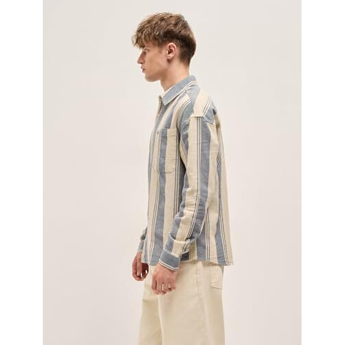 The Bear House Men's Cotton Striped Overshirt Blue