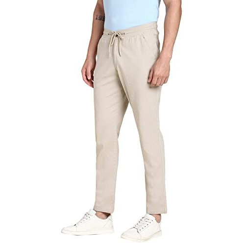 Dennis Lingo Men's Cotton Regular Fit Solid Stretchable Chinos, Casual Trouser Pants With Drawstring Waist (Beige, 32)