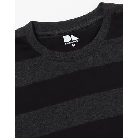 Dennis Lingo Men's Cotton Black Stripes Regular Fit Button-Down Full Sleeve Crew Tshirt (M)