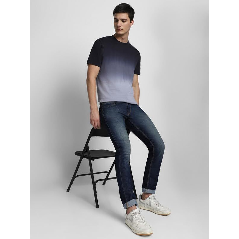 Dennis Lingo Men's Cotton Ombre Crew Neck Slim Fit T-Shirts (Black, M)
