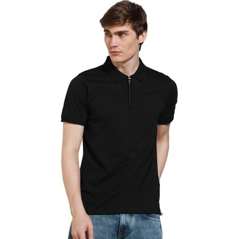 Dennis Lingo Mens Black Solid Polo Neck Half Sleeves Regular Fit T-Shirts (Dlmtsw23091_Bk, Black, M)