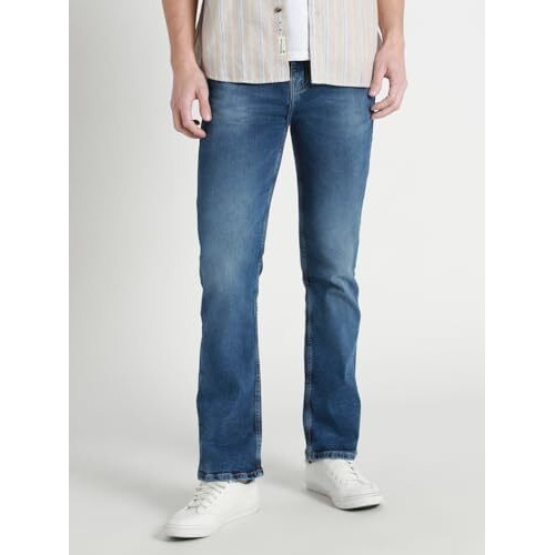 Dennis Lingo Men's Solid Loose Fit Mid Rise Casual Denim Jeans (Dark Blue, 32)