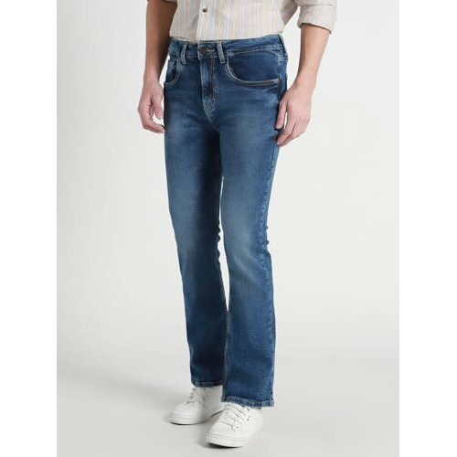 Dennis Lingo Men's Solid Loose Fit Mid Rise Casual Denim Jeans (Dark Blue, 32)