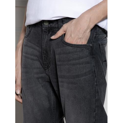 Dennis Lingo Mens Dark Grey Cotton Relaxed Fit Jeans (Dlmjns24023_Ch, Dark Grey, 30)