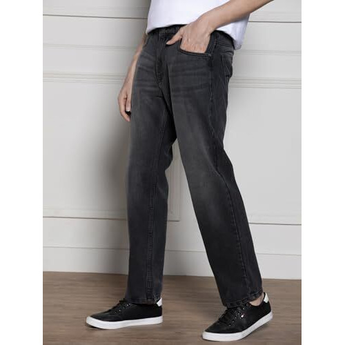 Dennis Lingo Mens Dark Grey Cotton Relaxed Fit Jeans (Dlmjns24023_Ch, Dark Grey, 30)