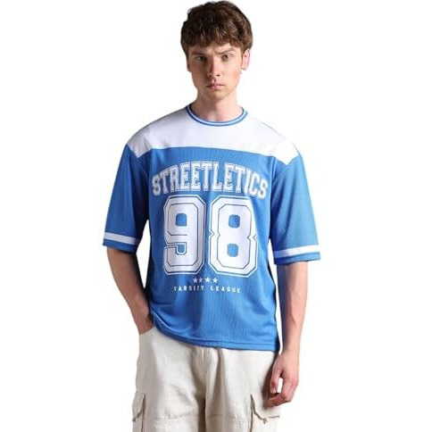 Hubberholme Men Printed Oversized Round Neck Half Sleeve Tshirts 126 Blue