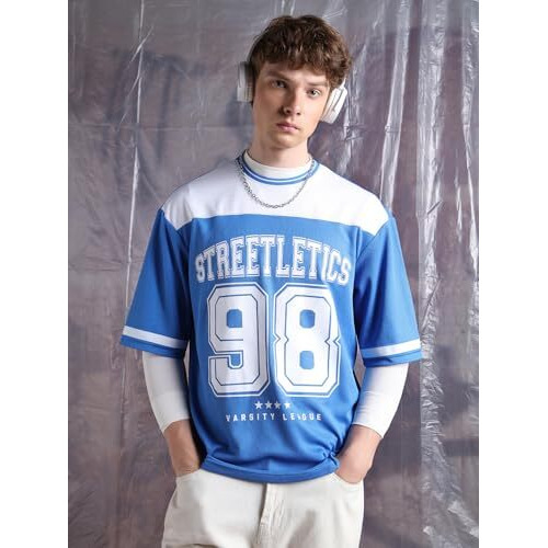 Hubberholme Men Printed Oversized Round Neck Half Sleeve Tshirts 126 Blue