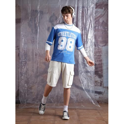 Hubberholme Men Printed Oversized Round Neck Half Sleeve Tshirts 126 Blue