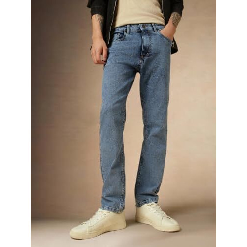 Dennis Lingo Men Blue Washed Straight Fit Mid Rise Jeans