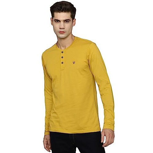 Allen Solly Men's Cotton Solid Regular Fit T-Shirt (Askhcusgpy13440_Yellow Ochre L)