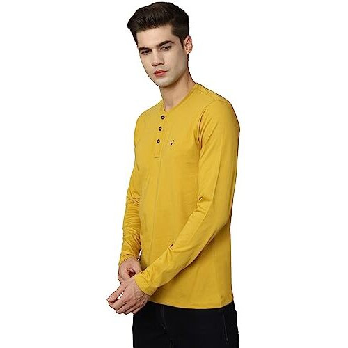 Allen Solly Men's Cotton Solid Regular Fit T-Shirt (Askhcusgpy13440_Yellow Ochre L)