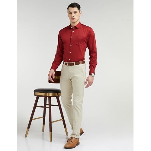 Allen Solly Cotton Men's Regular Fit Shirt (Assfqspf328286_Rust 42)