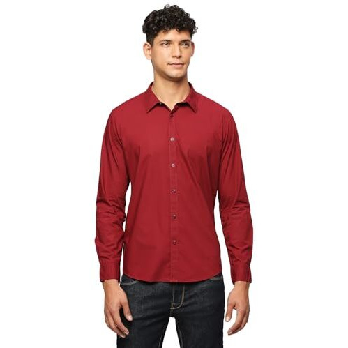 Pepe Jeans Men's Regular Fit Solid Shirts Dark Red