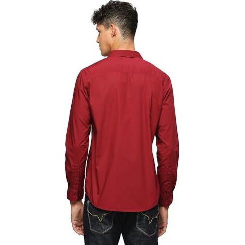 Pepe Jeans Men's Regular Fit Solid Shirts Dark Red