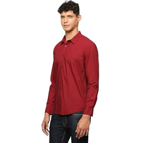 Pepe Jeans Men's Regular Fit Solid Shirts Dark Red
