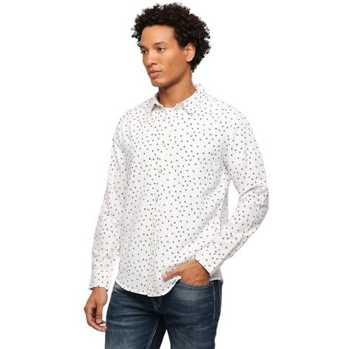 Pepe Jeans Men's Regular Fit Printed Shirts White