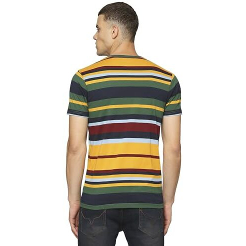 Pepe Jeans Men's Cotton Slim Fit Striped T-Shirts, Multicolor, Medium