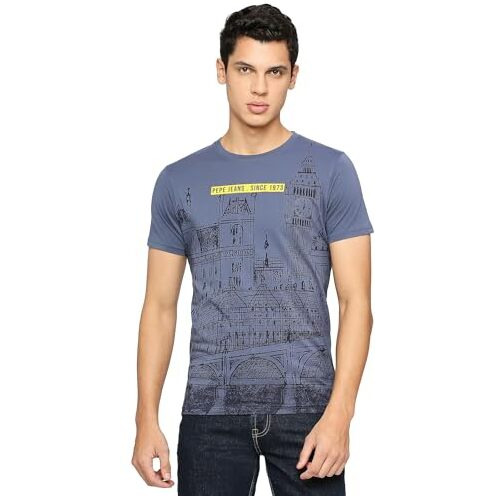 Pepe Jeans Men's Slim Fit Graphic Printed T-Shirts Union Blue