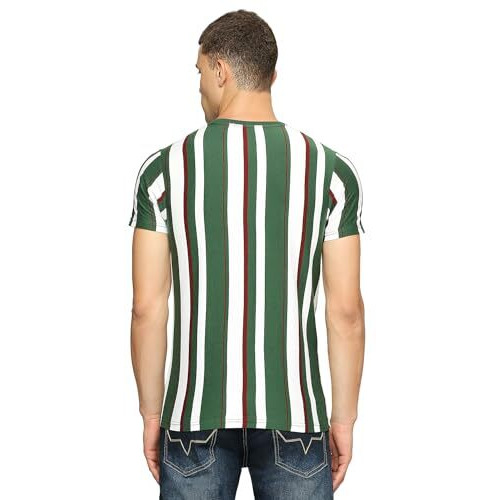 Pepe Jeans Men's Cotton Slim Fit Striped T-Shirts Ivy Green, Medium