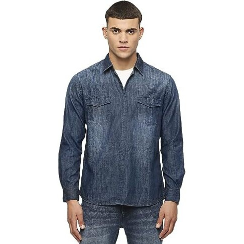 Pepe Jeans Men's Cotton Solid Regular Fit Shirt (Pm308475Ca0_Light Blue, Large