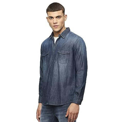 Pepe Jeans Men's Cotton Solid Regular Fit Shirt (Pm308475Ca0_Light Blue, Large