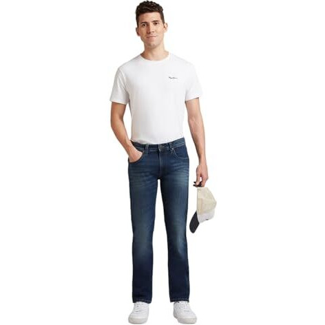 Pepe Jeans Men's Mid Rise Slim Fit Jeans Dark Used, Blue, 30
