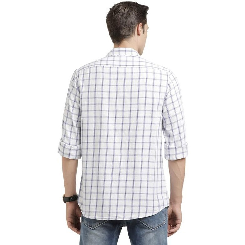 Turtle Men 100% Cotton Slim Fit White Check Casual Shirt