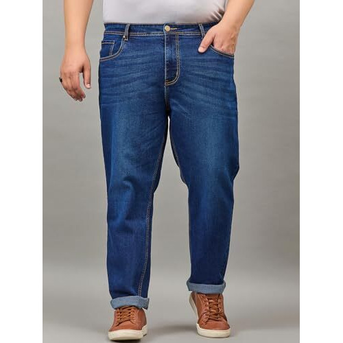 Style Quotient Men Plus Size Dark Blue Tapered Fit Mid Rise Stretchable Jeans