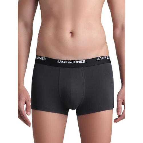 Jack And Jones Men Solid Cotton Elastane Regular Length Multicolor Low Rise Trunk (Pack Of 2)