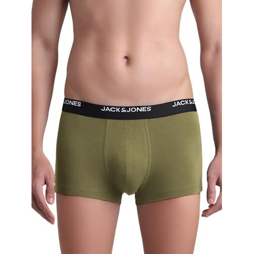 Jack And Jones Men Solid Cotton Elastane Regular Length Multicolor Low Rise Trunk (Pack Of 2)