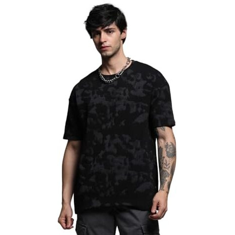 Jack & Jones Men Camouflage Oversized Black Tshirt