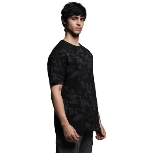 Jack & Jones Men Camouflage Oversized Black Tshirt