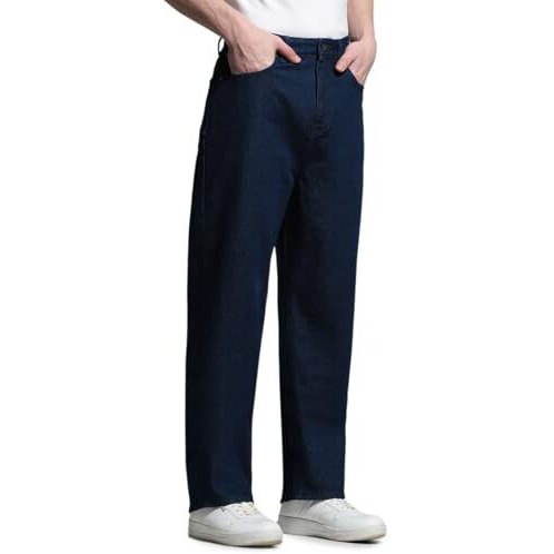 Jack & Jones Men's Loose Fit High Neck Dark Blue Denim Jeans