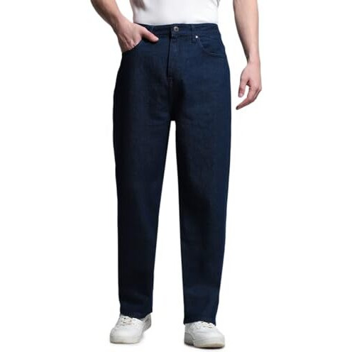 Jack & Jones Men's Loose Fit High Neck Dark Blue Denim Jeans