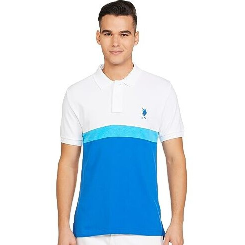 U.S. Polo Assn. Men's Colour Block Slim Fit Cotton Polo Shirt (Ustshs1579_White_White_L)