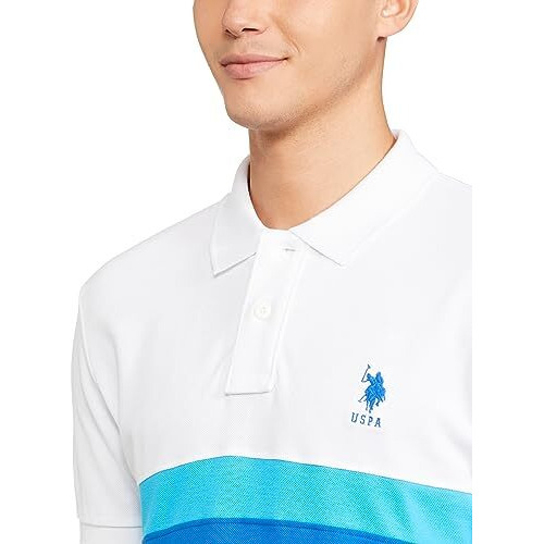 U.S. Polo Assn. Men's Colour Block Slim Fit Cotton Polo Shirt (Ustshs1579_White_White_L)