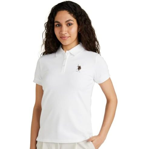 U.S. Polo Assn. Women's Metallic Logo Pique Polo Shirt (Uwaw23Tsh016_White_S)