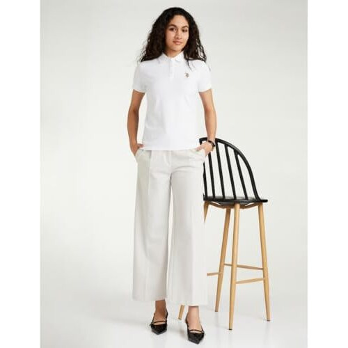 U.S. Polo Assn. Women's Metallic Logo Pique Polo Shirt (Uwaw23Tsh016_White_S)