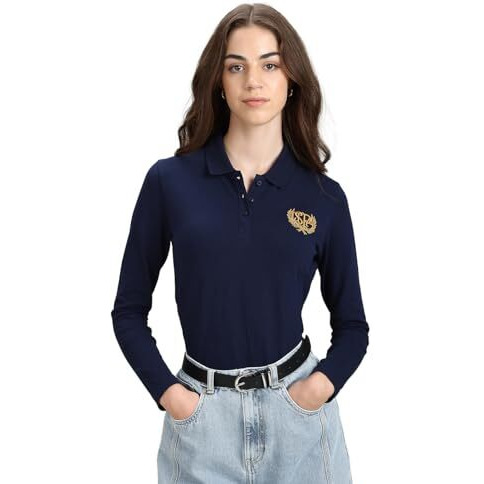 U.S. Polo Assn. Women's Gold Crest Slim Polo Shirt (Uwaw23Tsh018_Blue_M)
