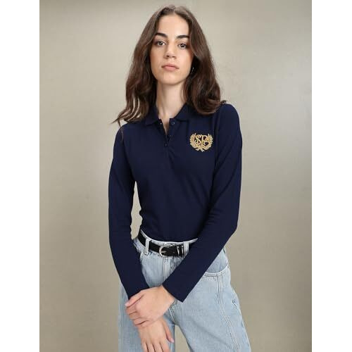U.S. Polo Assn. Women's Gold Crest Slim Polo Shirt (Uwaw23Tsh018_Blue_M)
