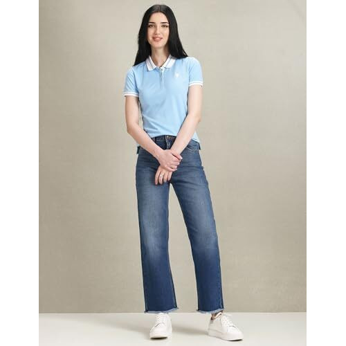 U.S. Polo Assn. Women's Striped Collar Pique Polo Shirt (Uwaw23Tsh026_Blue_M)