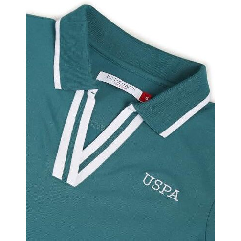 U.S. Polo Assn. Women's Tipped Collar Pique Polo Shirt (Uwaw23Tsh029_Green_S)