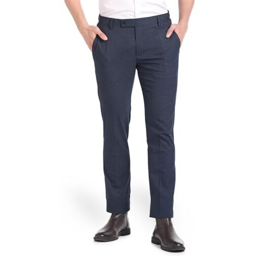 Arrow Men's Solid Tailored Fit Polyester Formal Trouser Blue, Mid Rise, 32
