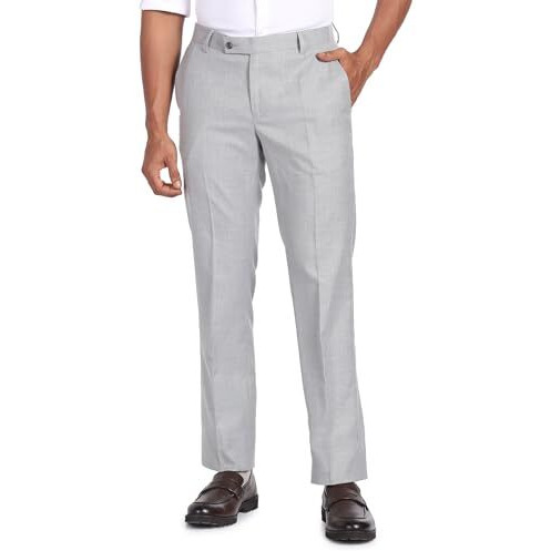 Arrow Men's Solid Tailored Fit Polyester Formal Trouser