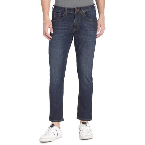 U.S. Polo Assn. Men's Tapered Jeans (Udjeno1282 Blue, Mid Rise, 34