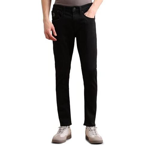 U.S. Polo Assn. Men's Mid Rise Tapered Jeans (Udjeno1285 Black, 32